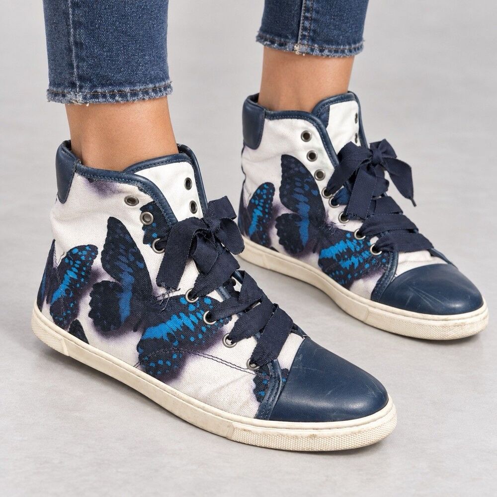 Lanvin Butterfly Print Cap Toe High Top Sneakers Size 10 EU 40 D